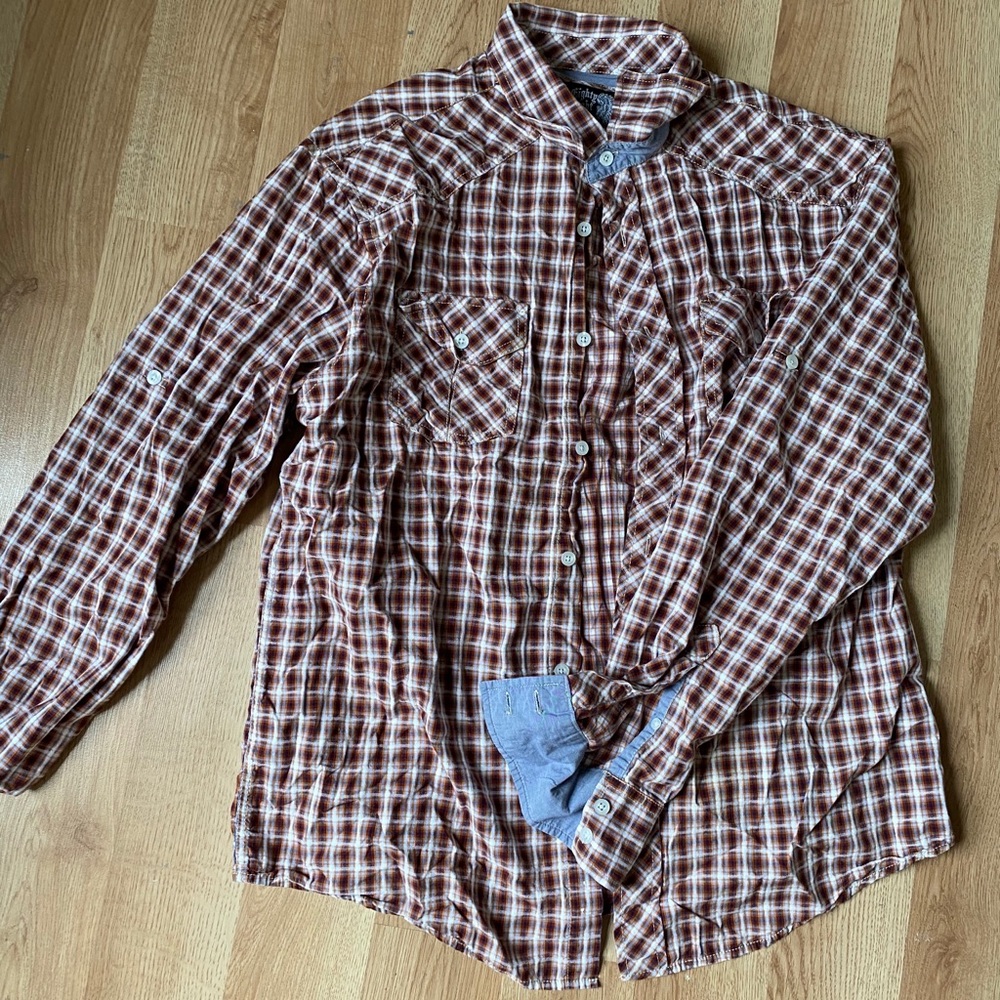 Men's plaid with denim button up